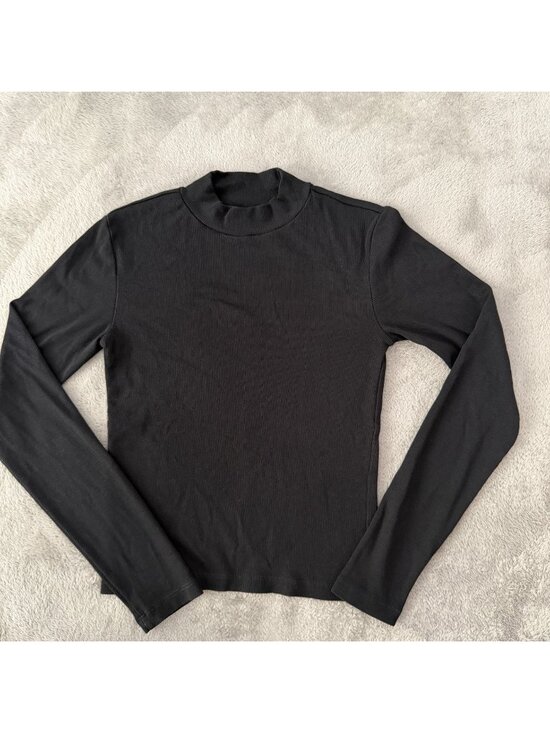 AllSaints Tops - Allsaints Black Ribbed Fitted Mock Neck Long Sleeve Shirt MEDIUM All Saints